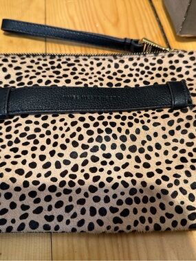 Leopard Print Wristlet Clutch with Black Strap